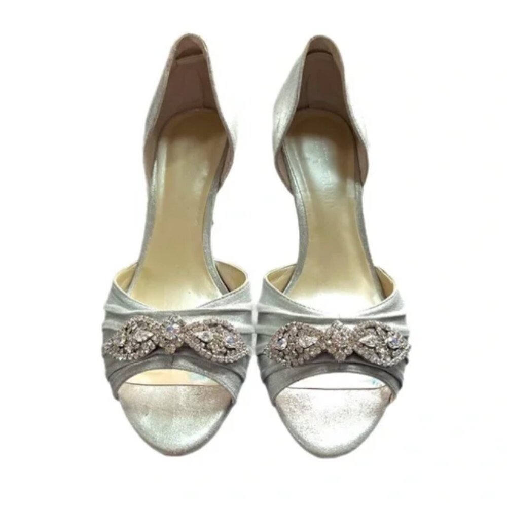 Women’s Silver Evening Heels with Jewel Bling Sparkle Accent